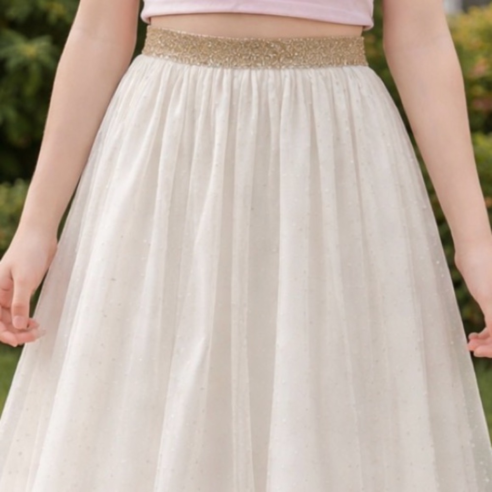 🩰✨ $60 Speechless Girls Cream Tulle Midi Skirt XL 13-14 Youth 25” Long EUC - Picture 13 of 13